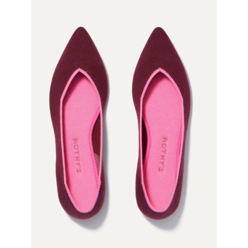 Rothy's Merino Wool Point Flats In Currant Burgundy + Pink Retired Size 9